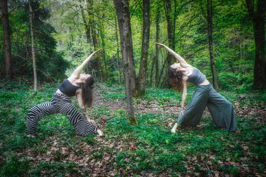 Meditative yoga pose with a couple of girls photo