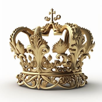 Royal gold crown on white background, created with photo