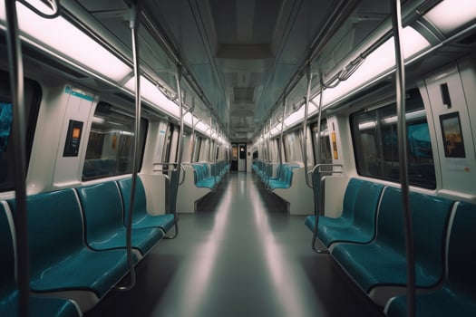 Interior of empty subway train wagon. Public transport. photo