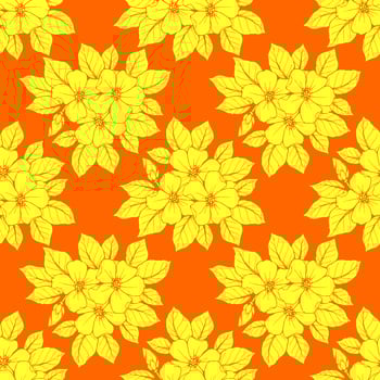 seamless contour pattern of large yellow flowers on an orange background, texture, design photo