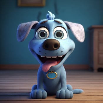 Cute funny cartoon dog with funny expression. cartoon character smile face dog, photo