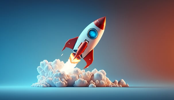 Rocket flying high in the sky, Business Startup concept, photo