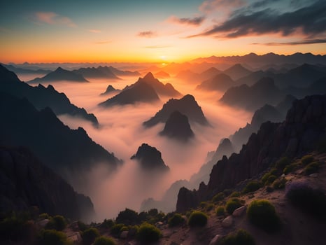 Fantasy landscape with mountains in the clouds. photo
