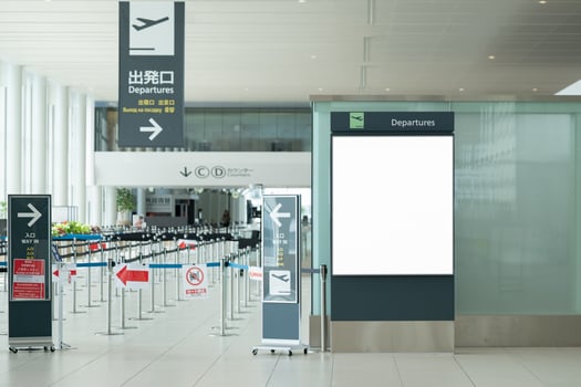 Blank billboard in airport, public transportation concept, blank billboard photo