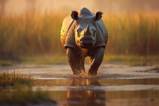 Portrait rhinoceros walking on the forest ai generate photo