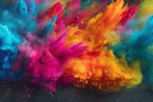 Colored powder explosion on black background. Colorful dust cloud. photo