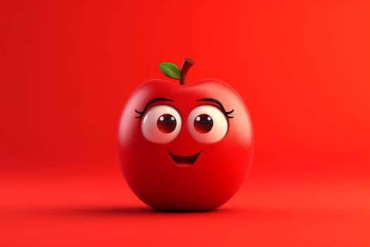 Red apple character cartoon on red background. 3d illustration. photo
