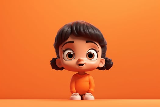 3d illustration of a cute little girl with folded arms on orange background photo