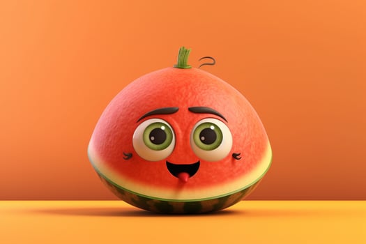 Funny watermelon character on green background. 3D illustration. photo