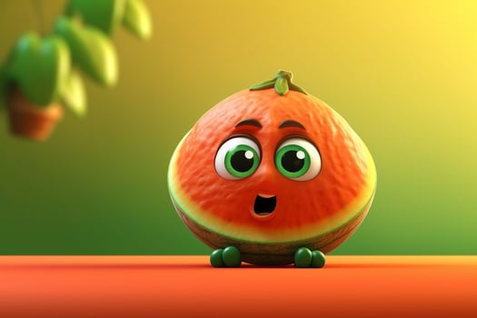 Funny watermelon character on green background. 3D illustration. photo