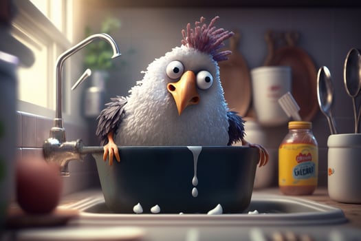 Kitchen Sink Chick A Funny Hen Doing the Dishes photo