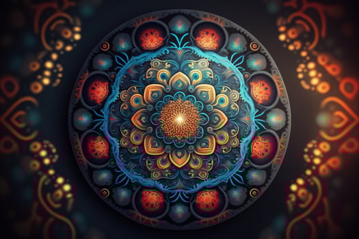 Hippie Mandala Tapestry - Vibrant Bohemian Art Decor photo