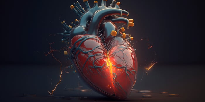 Heart in 3D animations with broken glowing elements Heart attack Emergency illustration photo