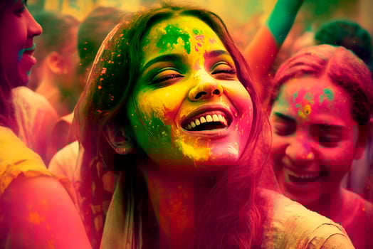 Young smiling woman holi festival india content photo