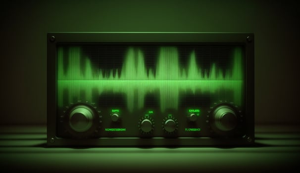 Abstract Green Frequency Waves with Receiver or Measuring Device on Dark Background photo