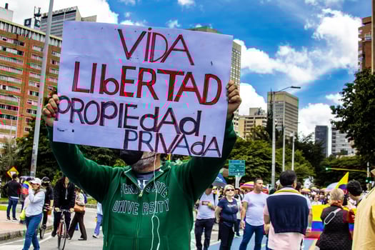 Bogota, Colombia, 2022. Peaceful protest marches in Bogota Colombia against the government of Gustavo Petro. photo