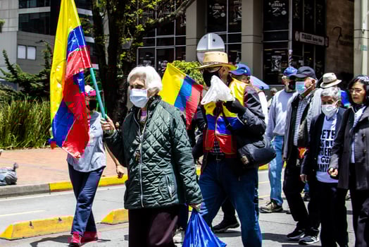 Bogota, Colombia, 2022. Peaceful protest marches in Bogota Colombia against the government of Gustavo Petro. photo