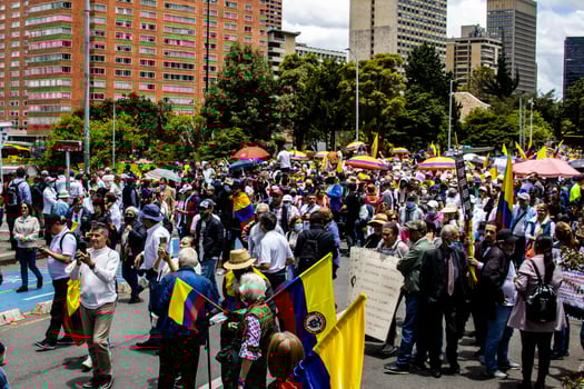 Bogota, Colombia, 2022. Peaceful protest marches in Bogota Colombia against the government of Gustavo Petro. photo