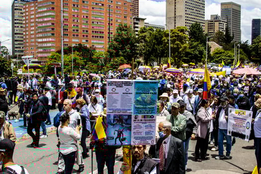 Bogota, Colombia, 2022. Peaceful protest marches in Bogota Colombia against the government of Gustavo Petro. photo