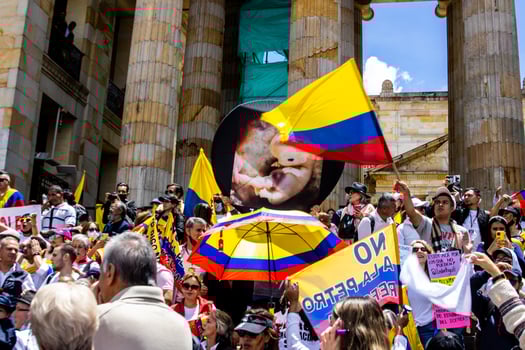 Bogota, Colombia, 2022. Peaceful protest marches in Bogota Colombia against the government of Gustavo Petro. photo