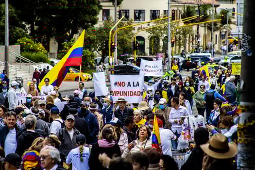 Bogota, Colombia, 2022. Peaceful protest marches in Bogota Colombia against the government of Gustavo Petro. photo