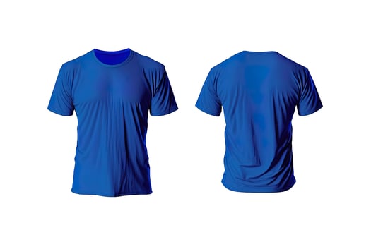 Photo realistic male blue t-shirts with copy space, front and back view.