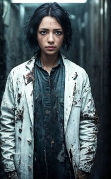 scientist researcher wearing ripped lab coat at laboratory, photo