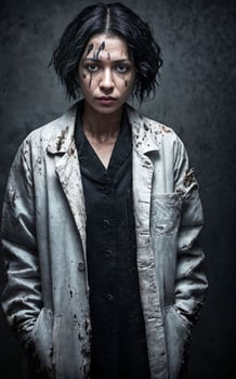 scientist researcher wearing ripped lab coat at laboratory, photo