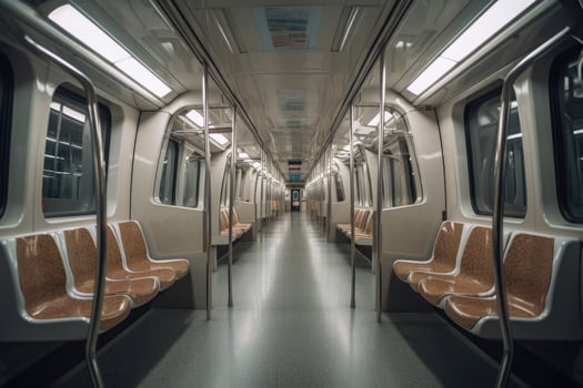 Interior of empty subway train wagon. Public transport. photo