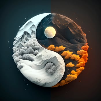 Illustration of Yin Yang symbol with seasons generated content photo