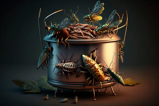 Disgusting insects are crawling on a cooking pot photo