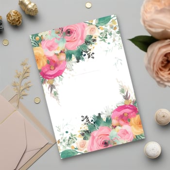 , decorated invitation with colorful flowers for a birthday. photo