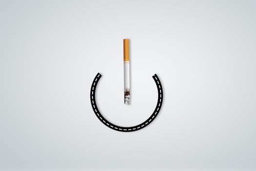 Quit Tobacco, Cigarette with a Smoke Design and No Smoking Day Awareness Idea Art. photo