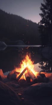 Cozy campfire in the heart of the mountain wilderness photo
