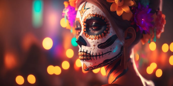 Celebrating Dia de los Muertos Woman with Skull Makeup Pays Tribute to the Ancestors photo
