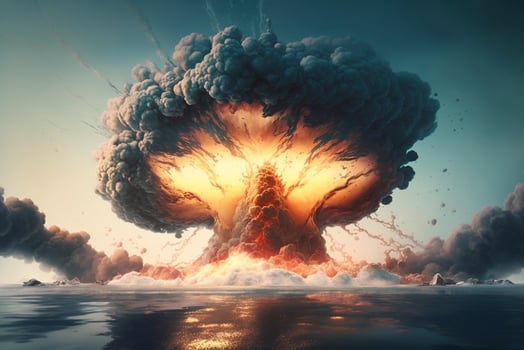 Explosion on water ocean sea flames photo