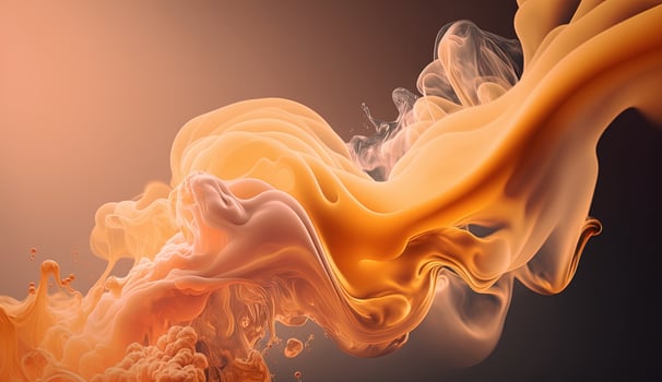 , Flowing light apricot crush smoke with splashes. Soft fluid banner, spring female mood, 3D effect, modern macro realistic abstract background illustration, ink in water effect. photo
