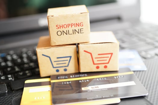Online shopping, Shopping cart box with credit card , import export, finance commerce. photo