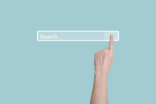 Searching Browsing concept. Hand click search page internet data information networking. copy space. photo