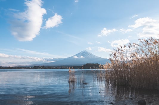 Mount Fuji from Kawaguchiko lake in Yamanashi, Japan. Lake view with Fuji mountain background. photo