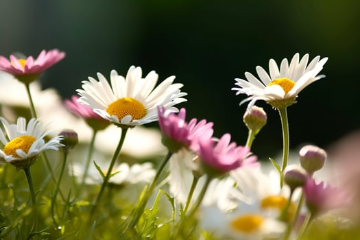 Sunny Close Up Of A Few Daisy Flowers On Flower Meadow , generate ai photo