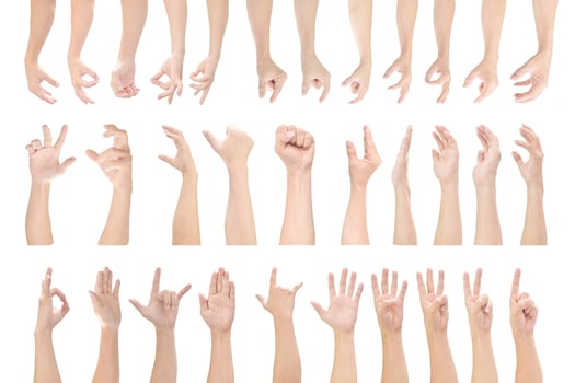 Multiple set of male hands gestures isolated on white background. with clipping path. photo