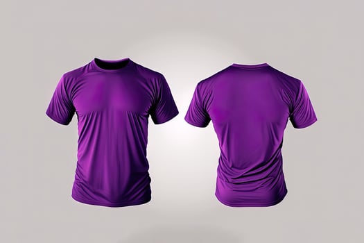 Photo realistic male purple t-shirts with copy space, front and back view.