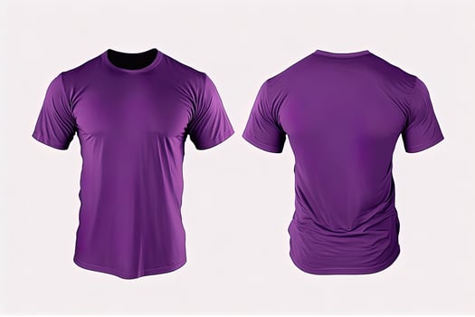 Photo realistic male purple t-shirts with copy space, front and back view.