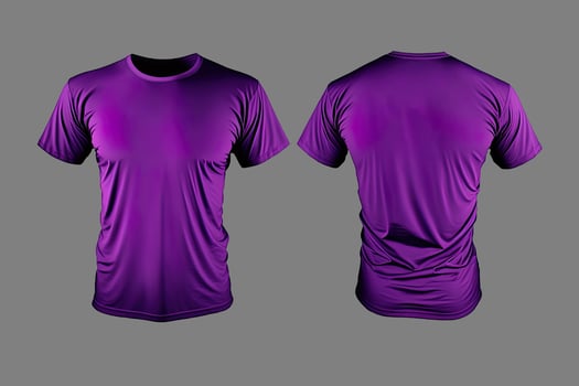 Photo realistic male purple t-shirts with copy space, front and back view.