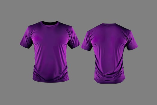 Photo realistic male purple t-shirts with copy space, front and back view.
