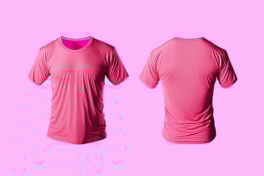 Photo realistic male pink t-shirts with copy space, front and back view.