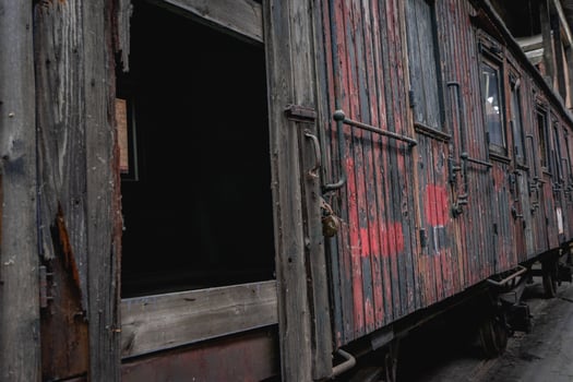 Old warehouse with abandoned trains somewhere in Belgium, Urbex. photo