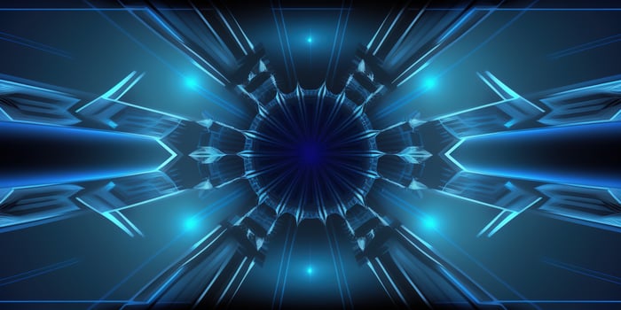 symmetrical blue tech abstract background with lines and shapes. photo