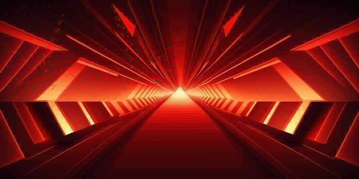 symmetrical red neon light abstract background with lines and shapes. photo